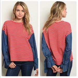 Womens red, white, and blue striped top size L